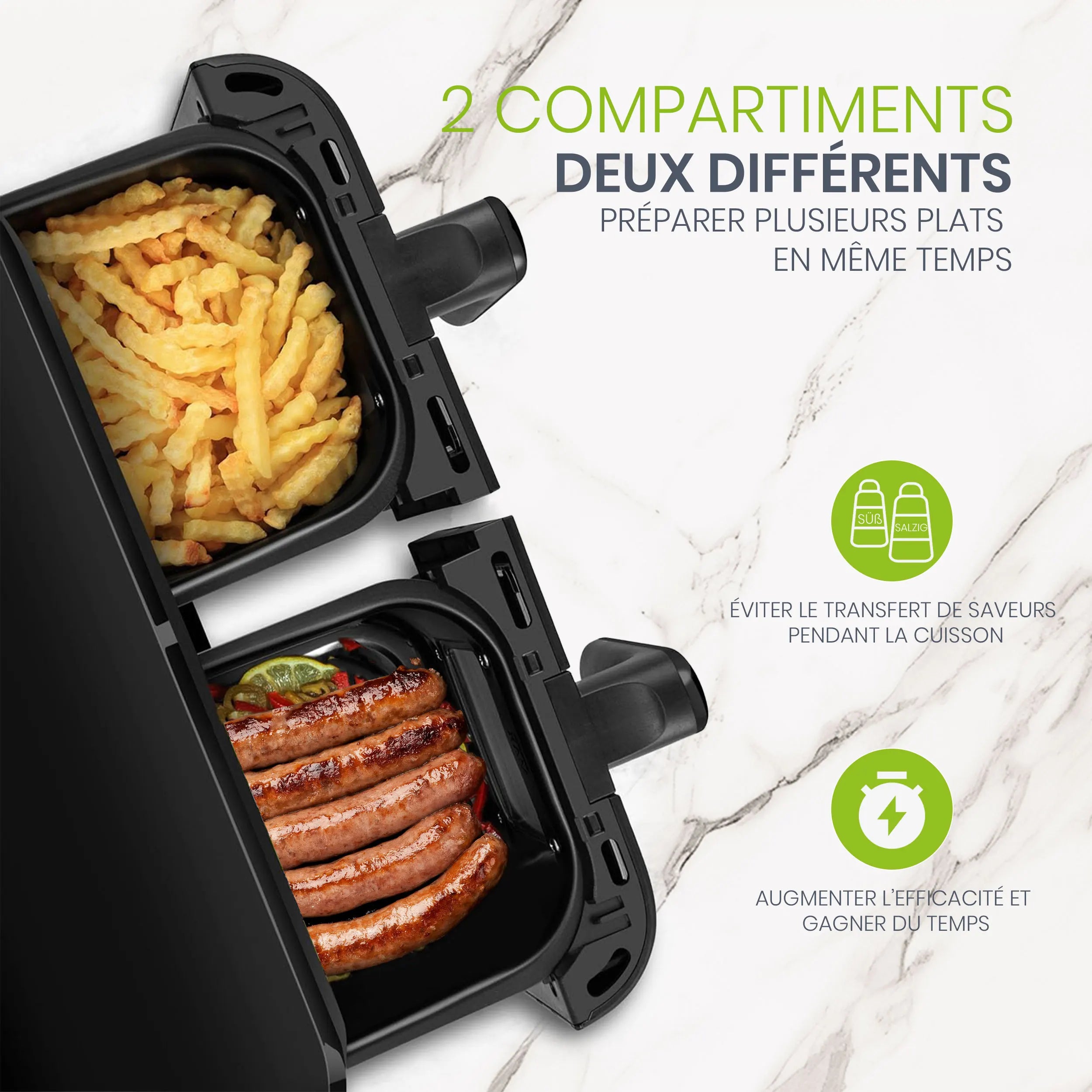 Friteuse à Air Chaud Sinaopus 10 L – Double Panier avec Écran Tactile LED et Cuisson Sans Huile