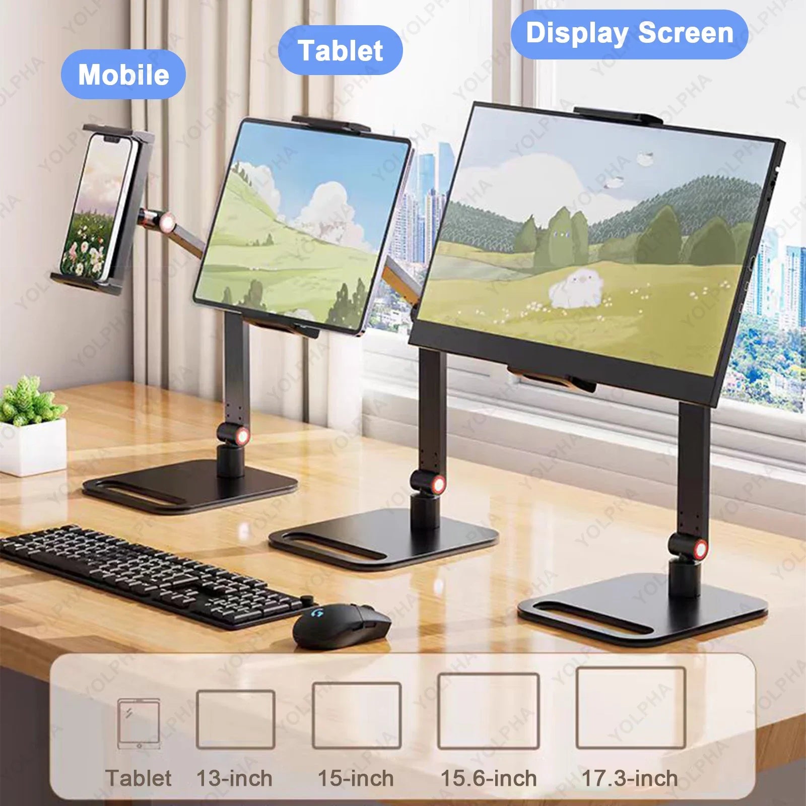 Recommended iPad Tablet Stand, Adjustable Kindle Holder, 360° Rotation, Monitor Holder for Desk, Tablets, Smartphone, Square Base