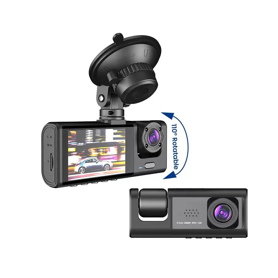 Caméra Dashcam à trois voies pour tableau de bord de voiture, enregistreur vidéo DVR à 3 canaux HD 1080P, 3 objectifs