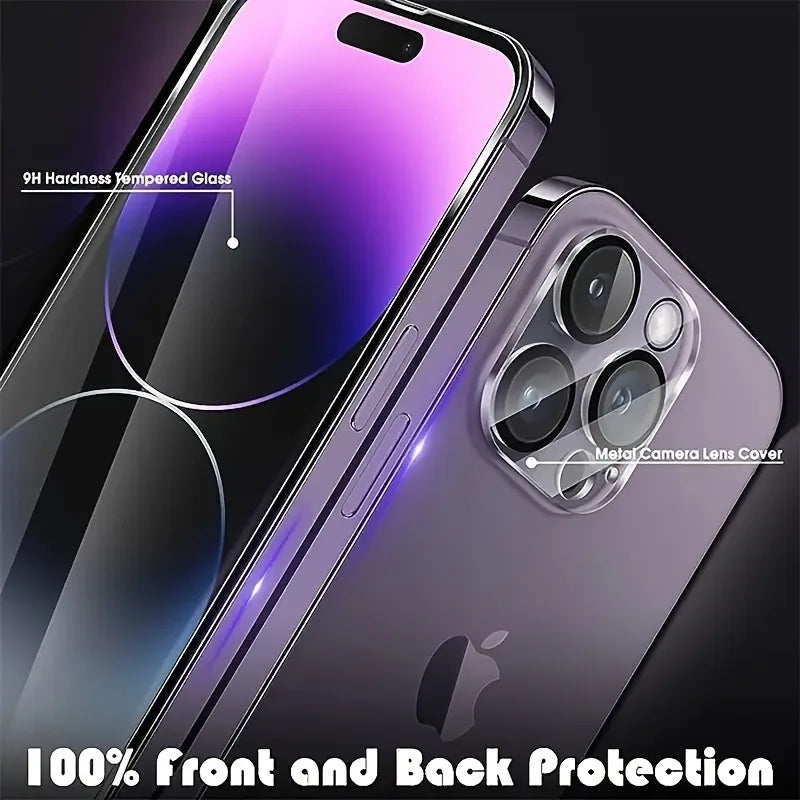 Film de protection d’écran en verre trempé (lot de 3) + protecteur d’objectif pour iPhone – KENNAGE