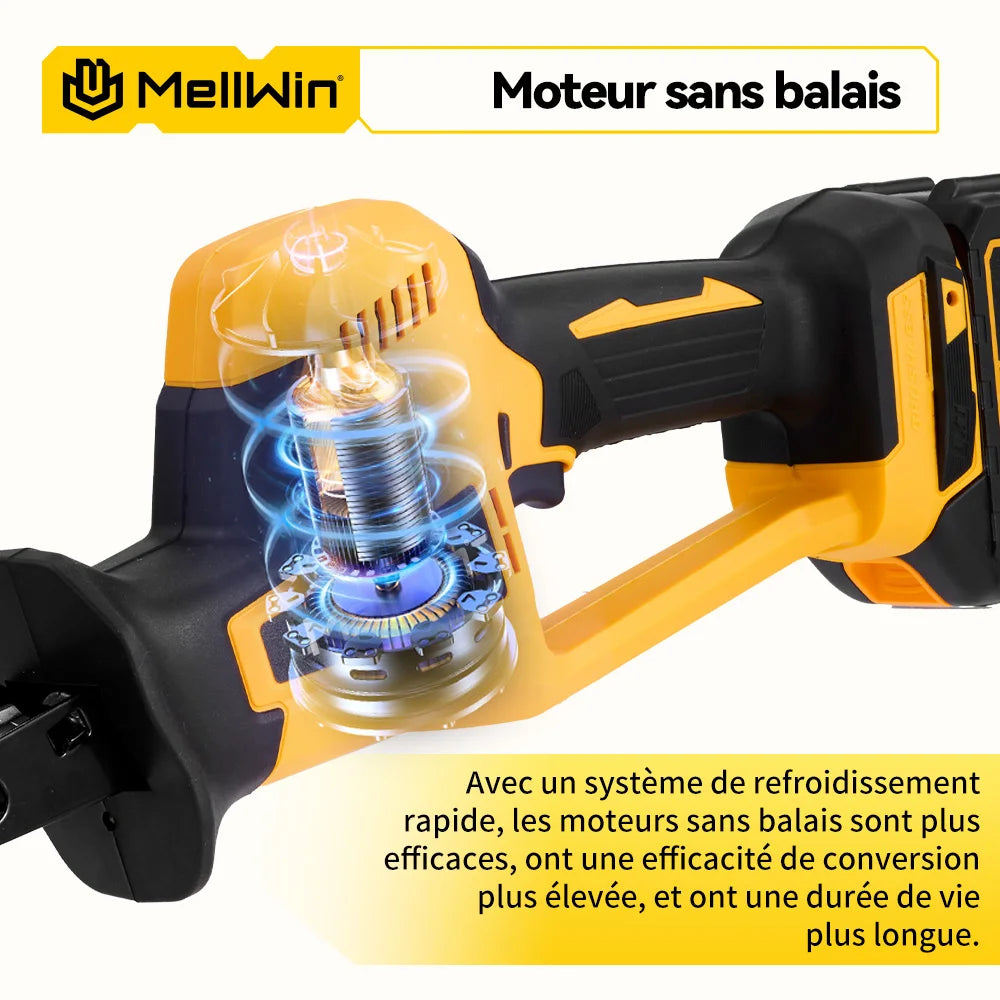 MELLWIN 3600W scie alternative électrique sans brosse outil de scie de coupe de tuyau en bois et en métal pour broche de batterie Makita 18V