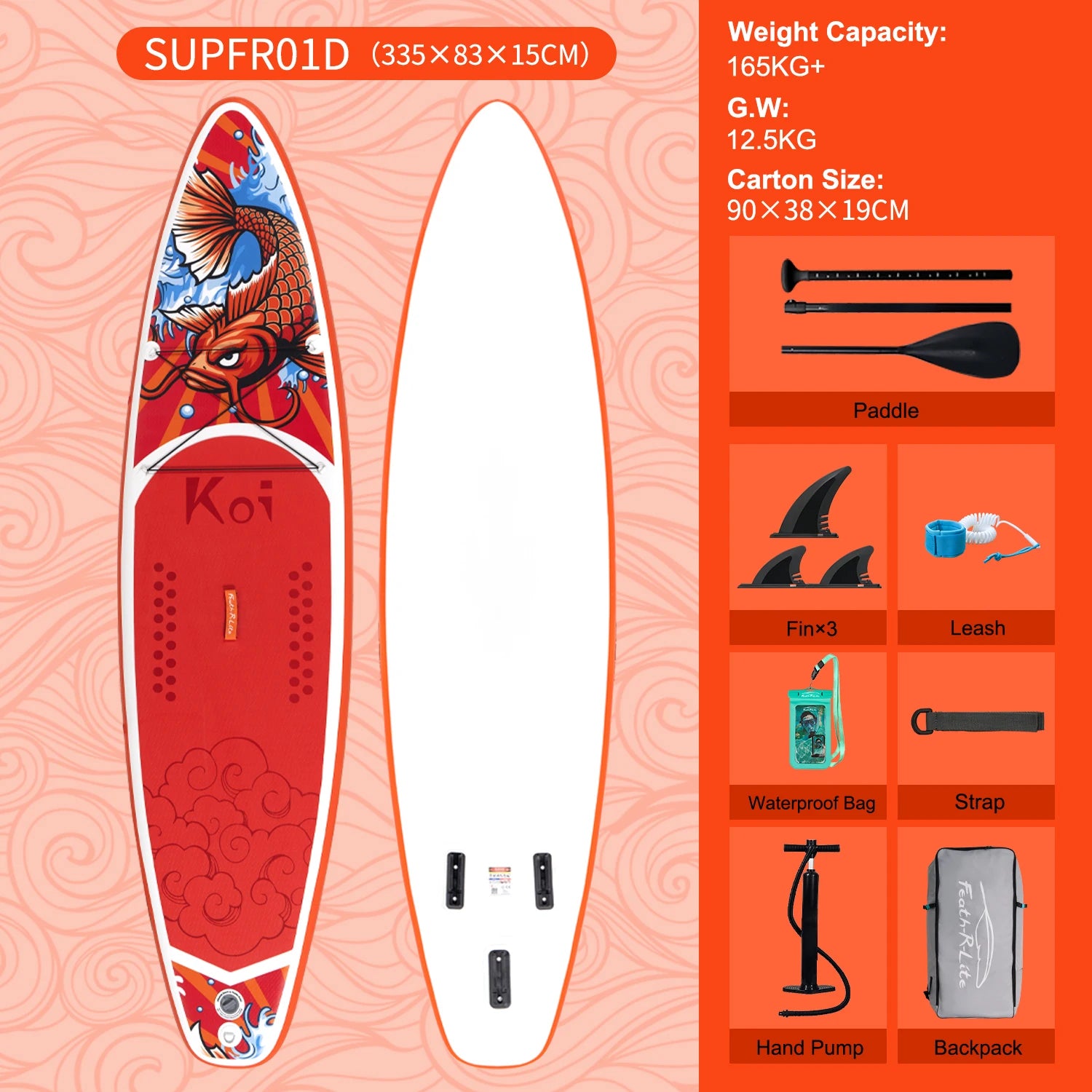 Planche de Paddle Gonflable avec Accessoires (335 / 350 / 385 cm) - Feath-R-Lite Koi Sup