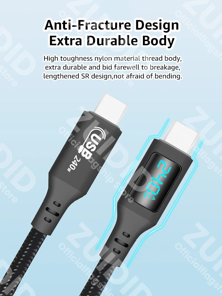 Câble PD240W USB C vers USB C pour iPhone 15 Pro 5A, charge rapide, cordon de données pour affichage numérique de Type C, pour MacBook Pro Xiaomi Samsung