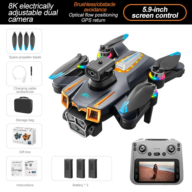 Drone A19Pro 2025 – GPS, Retour à une touche, 5G, 8K HD, Caméra omnidirectionnelle, Évitement d'obstacles, Jouet RC