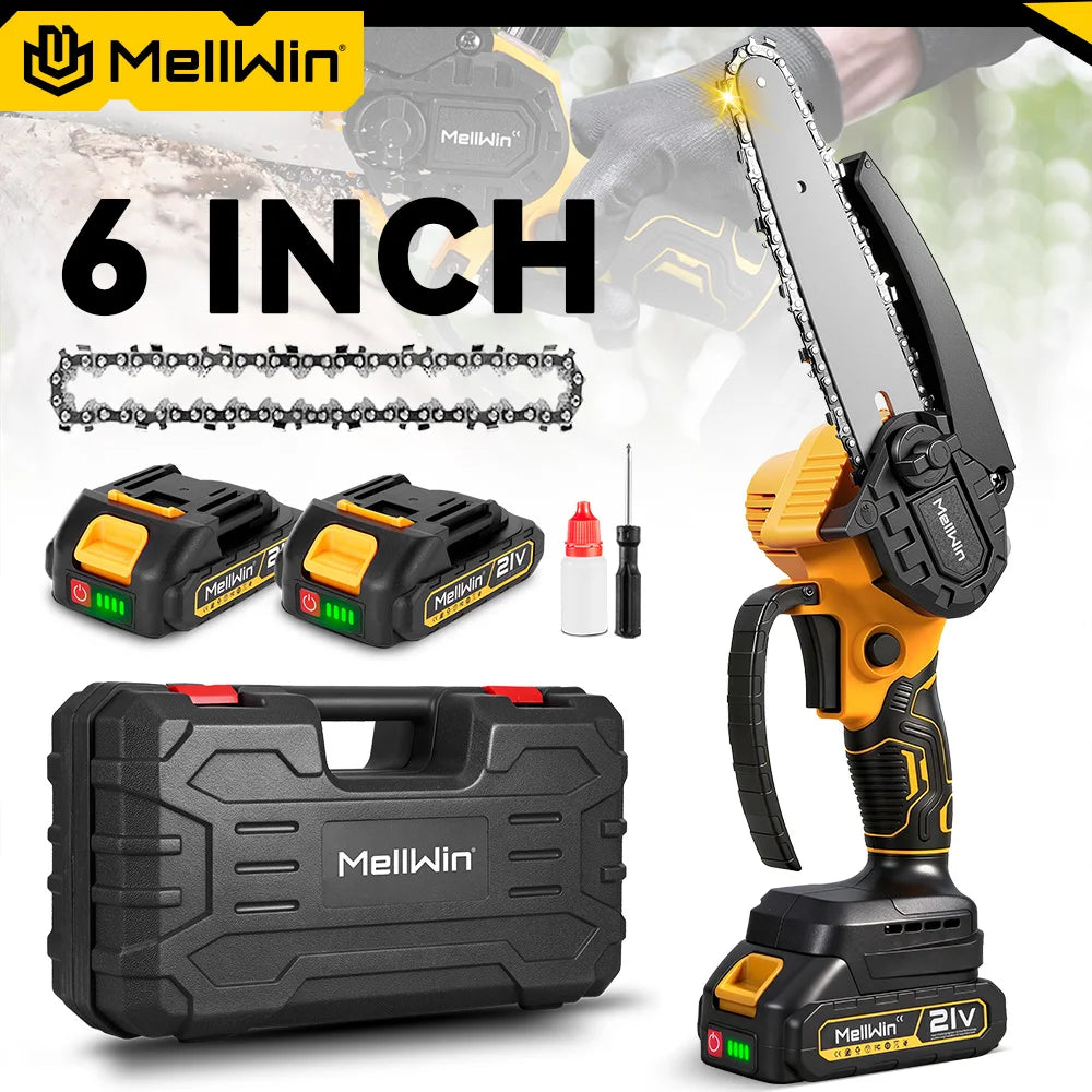 MELLWIN 6 pouces scie à chaîne électrique Mini scie d'élagage à main travail du bois scie électrique outil de coupe pour Makita 18V batterie broche