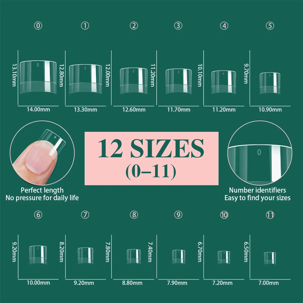Faux ongles courts demi-couverture, extra court, carré, transparent, Gel, pré-forme avec poignées, 600 pièces