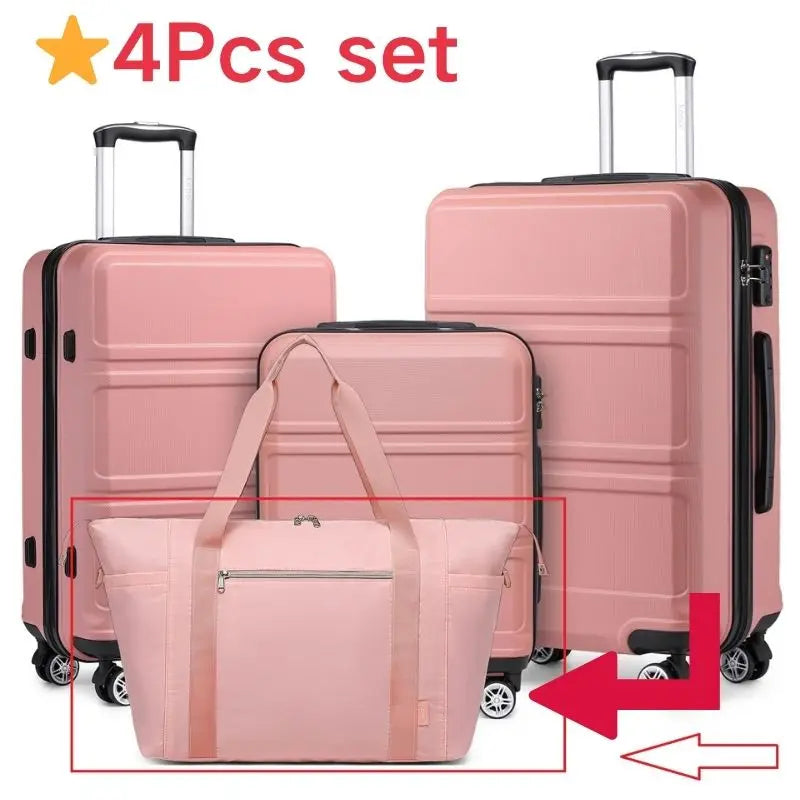 Ensemble de bagages rigides ABS KONO 4/5/6 pièces – léger, serrure TSA, valises S-M-L-XL + sac polochon et trousse de toilette