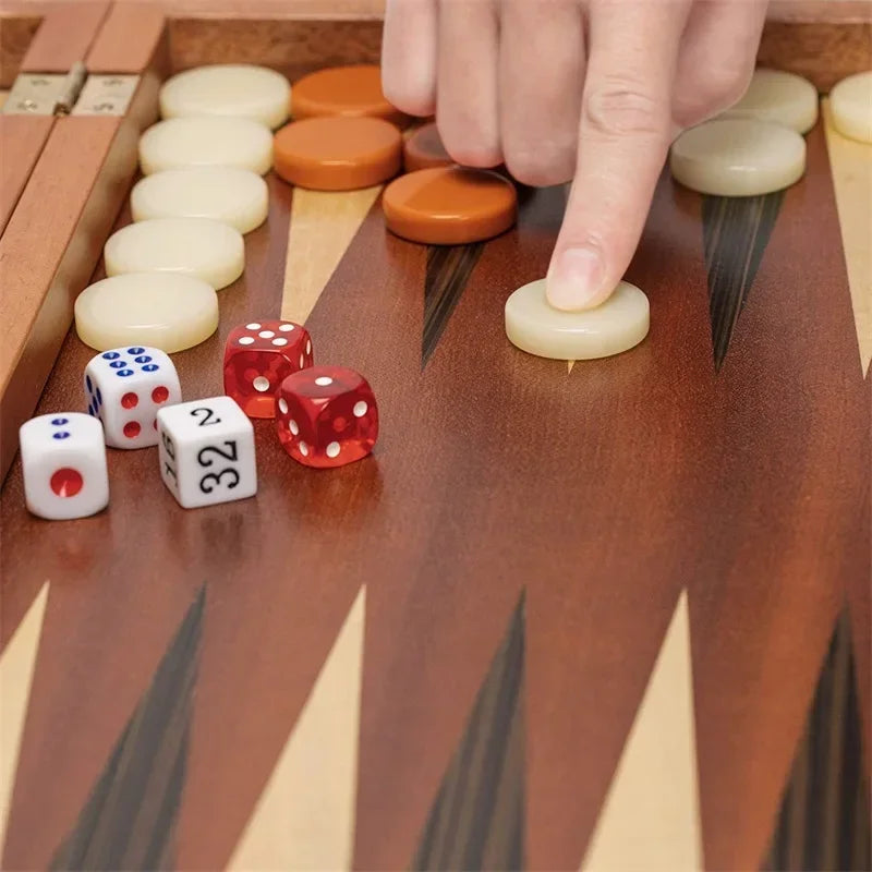 Backgammon, jeu de société de stratégie classique, pièces de jeu en bois acrylique, dés standardisés 11-17 pouces