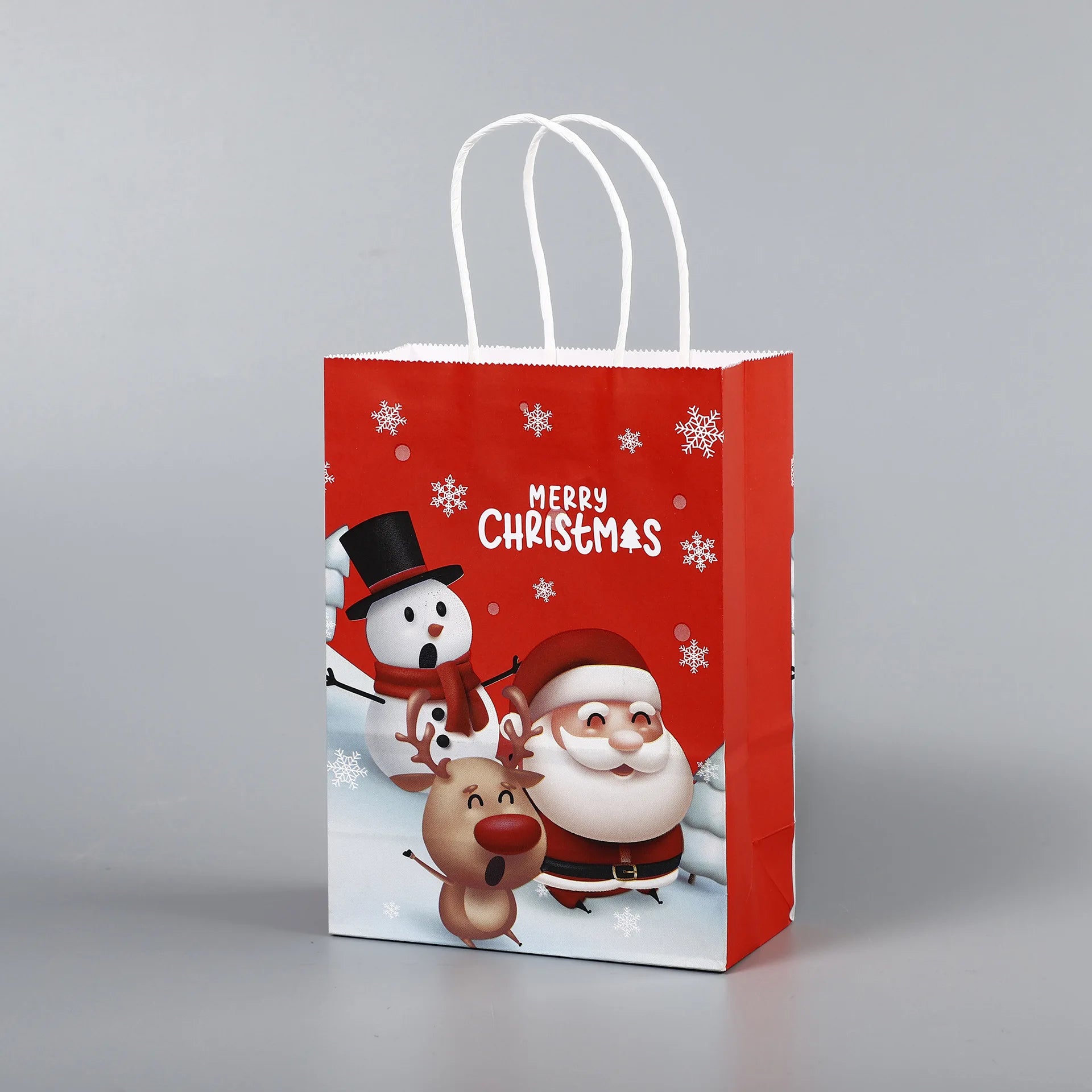 Sacs cadeaux de Noël en papier kraft rouge avec poignée – Motifs flocon, élan et Père Noël, lot de 8 ou 16 pièces, décoration festive