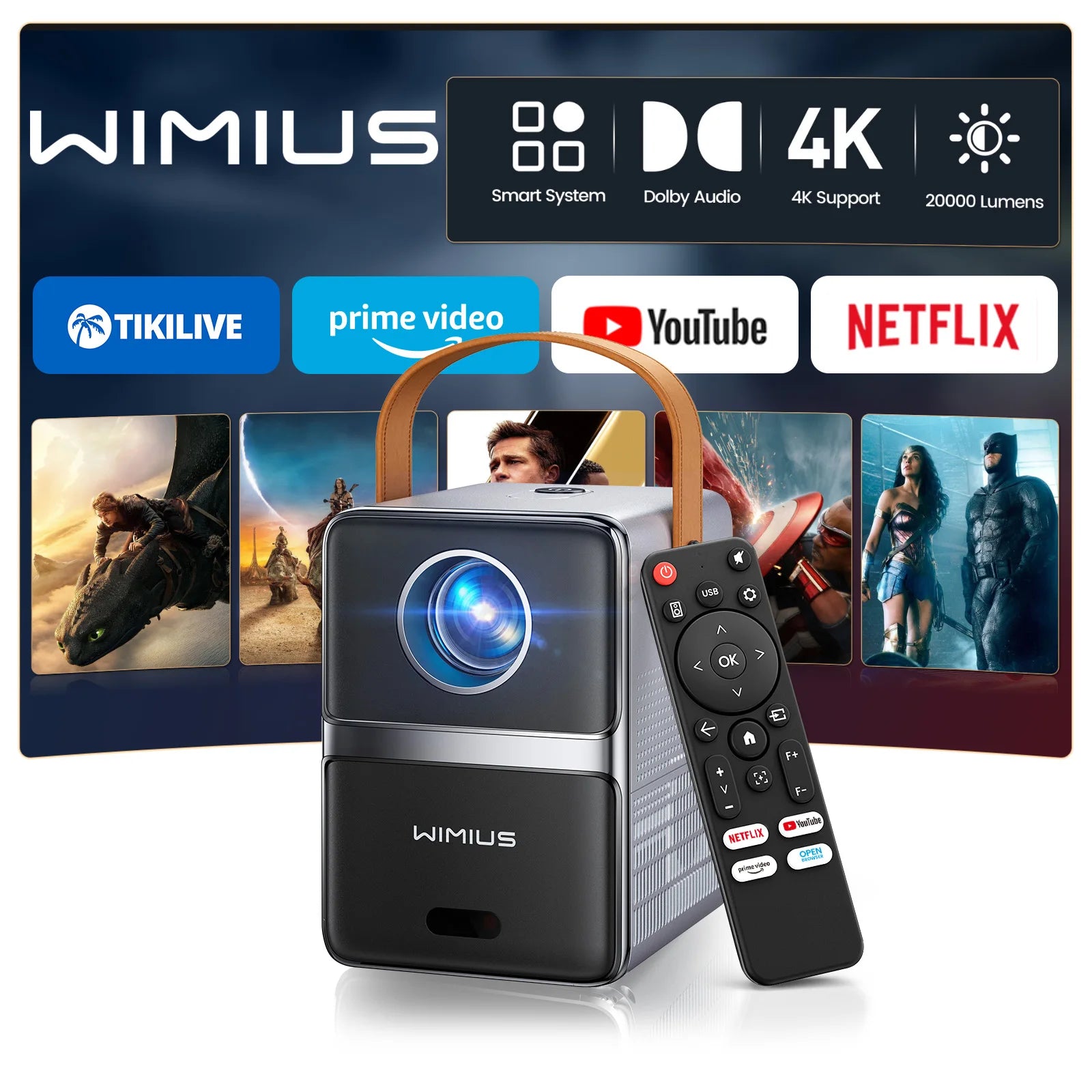 Projecteur Vidéo Wimius 1080P Natif WiFi 6 Bluetooth – Home Cinéma Portable