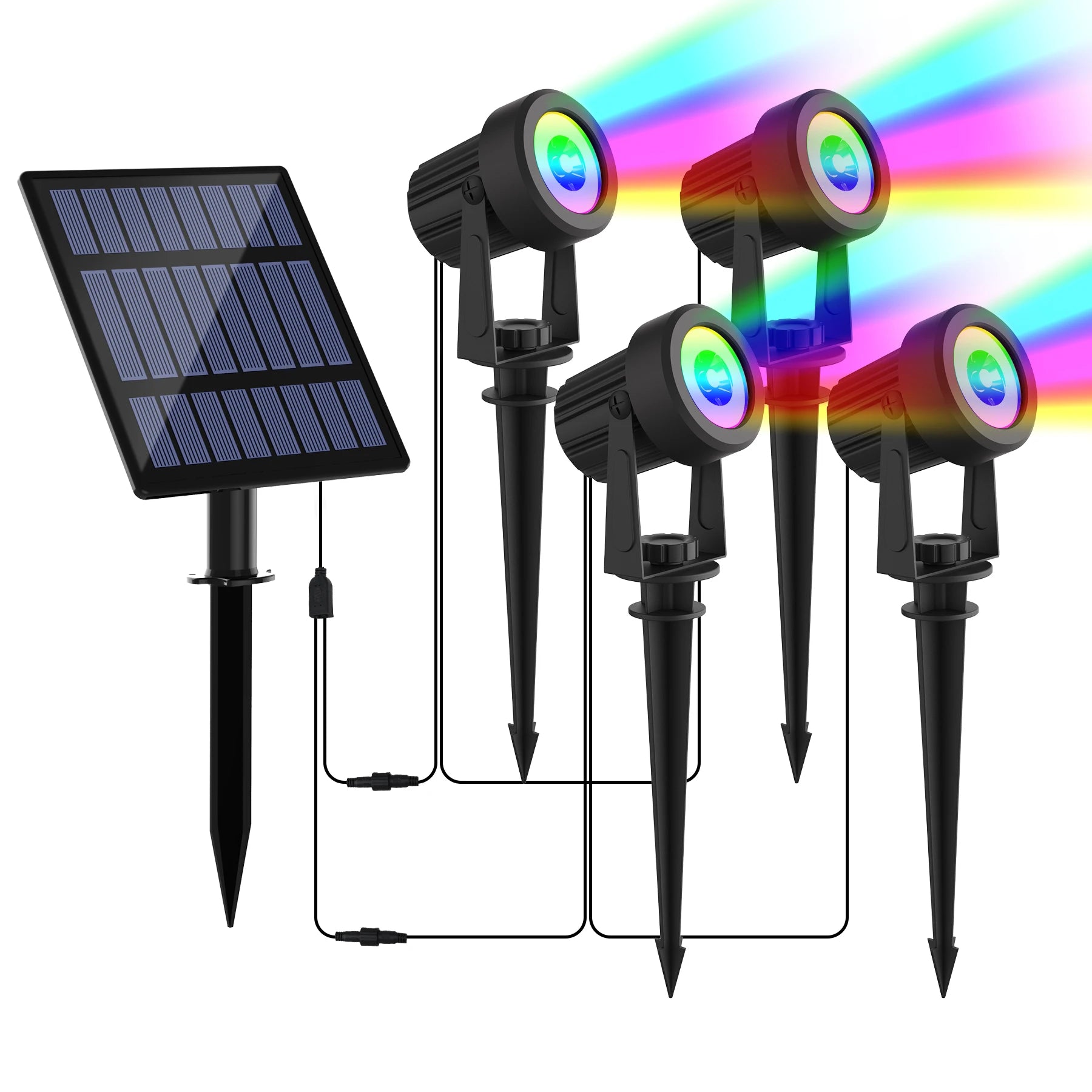 Projecteur solaire LED RGB – 1/2/4/6 lumières, IP65, couleurs cycliques, éclairage décoratif extérieur pour jardin et fêtes
