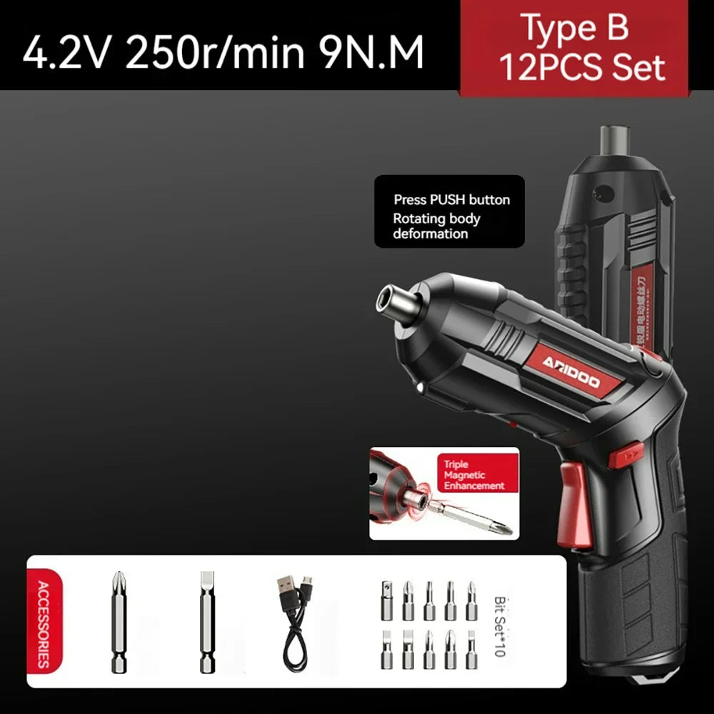 Tournevis électrique portable – Petit et puissant, rechargeable 4,2V 6Nm, 250 tr/min, kit complet