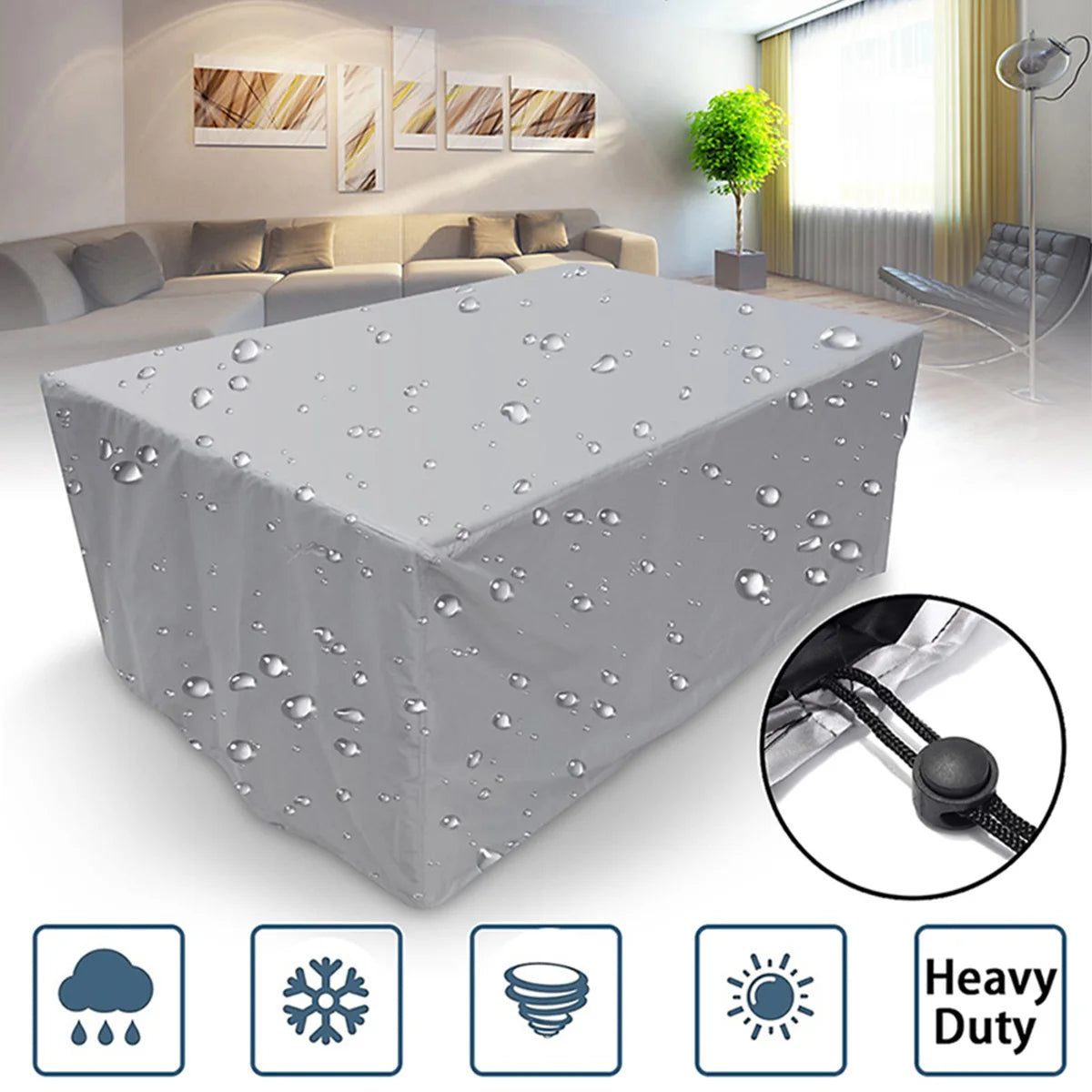 Housse de Protection Imperméable pour Meubles de Jardin – Multi-tailles, Anti-UV, 210D Oxford – Rectangulaire Argent/Noir