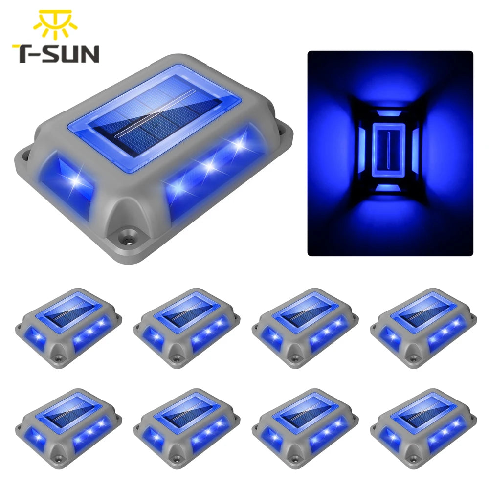 T-SUNRISE Solarlampe TS-G7006 – 8er Pack, blaue, dekorative LED-Lampen für Garten, Rasen, Treppe und Außenbereich, IP65