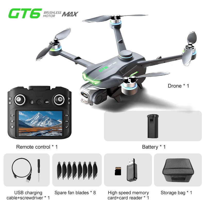 Drone GT6 Max – Drone GPS Pliable 6K HD, Double Caméra, Écran, FPV, Évitement d’Obstacles, Jouet RC pour Enfants et Adultes
