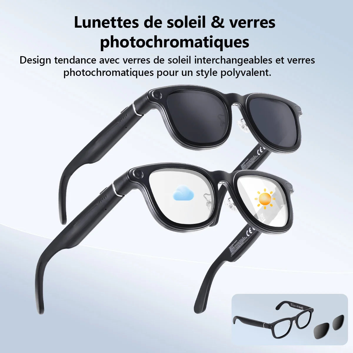 Lunettes Connectées Hganus Nouvelle Version Améliorée 800W avec Caméra, Étui Batterie 3600 mAh, Traduction IA, Enregistrement Photo/Vidéo