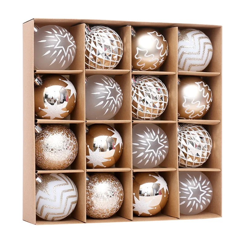 Boules de Noël champagne or – 6 cm, lot de 16 pièces, ornements suspendus pour sapin et décoration de fête