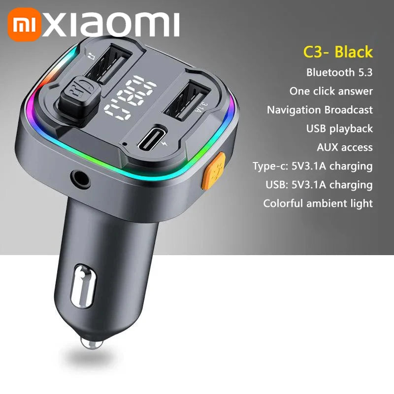 Bluetooth 5.3 FM Transmitter Freisprecheinrichtung Auto AUX Radio Modulator MP3 Player mit Schnellladeadapter Autozubehör 