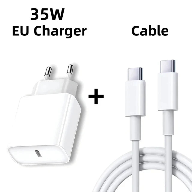 Chargeur mural USB-C PD 65W / 35W pour iPhone 15 / 15 Pro Max / 15 Plus, câble USB-C vers USB-C 1 m / 2 m