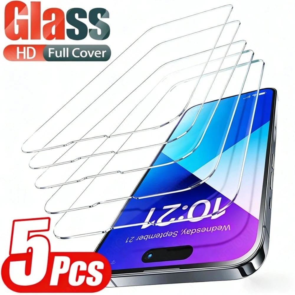 Film de protection d'écran haute transparence – 5 pièces – iPhone 17/16/15/14 Pro Max/Air/16/15 Plus/13/12/11 Pro/Mini – Dureté 9H – Verre trempé