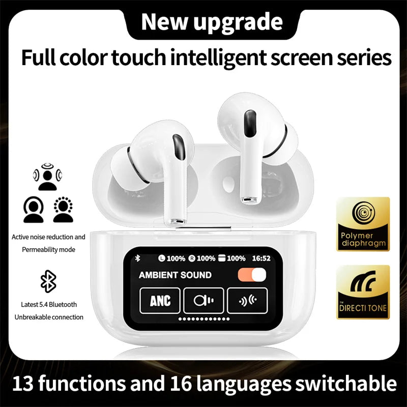 A9 Pro Bluetooth 5.4 Wireless Headphones, LED Touch Screen Control