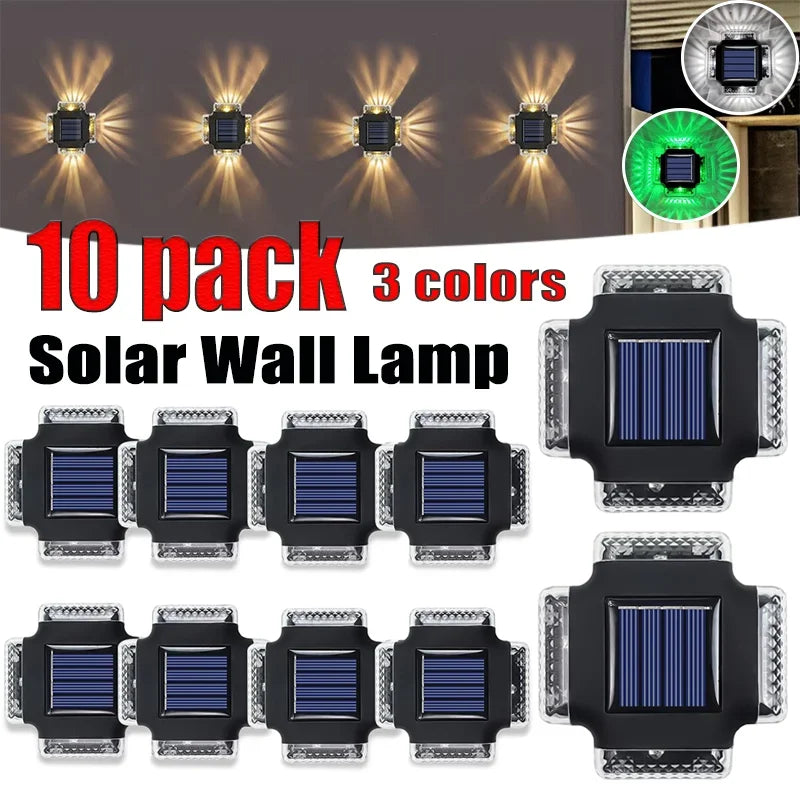 Waterproof LED Solar Wall Light, Four-Sided Spotlights, Garden Lighting, Courtyard Fence Decoration, 1-10Pcs