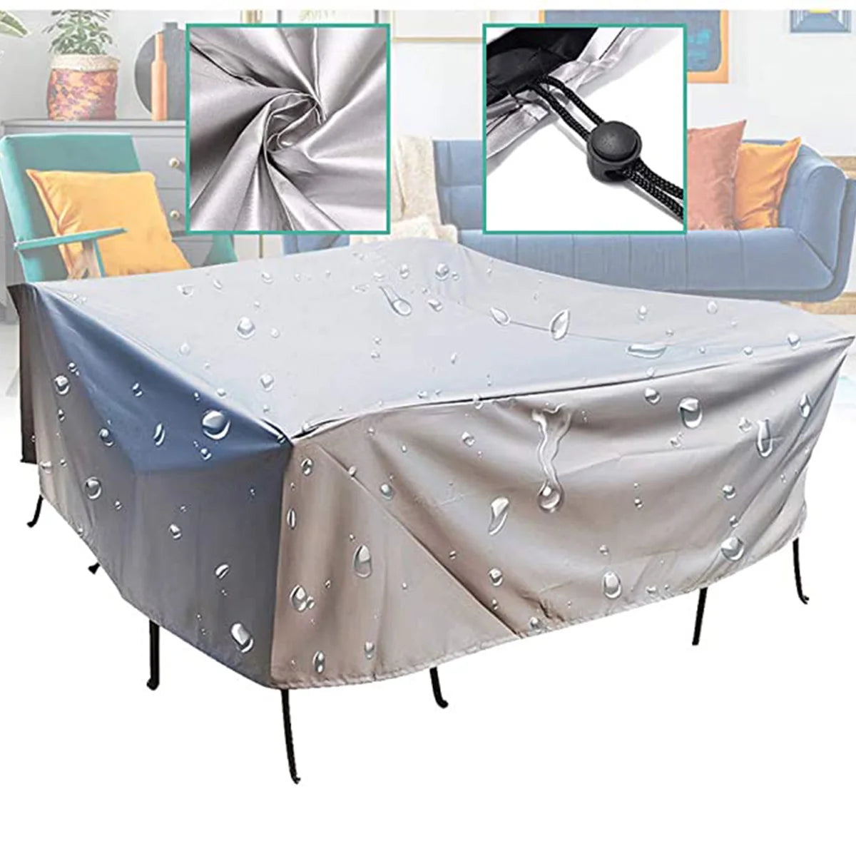 Housse de Protection Imperméable pour Meubles de Jardin – Multi-tailles, Anti-UV, 210D Oxford – Rectangulaire Argent/Noir