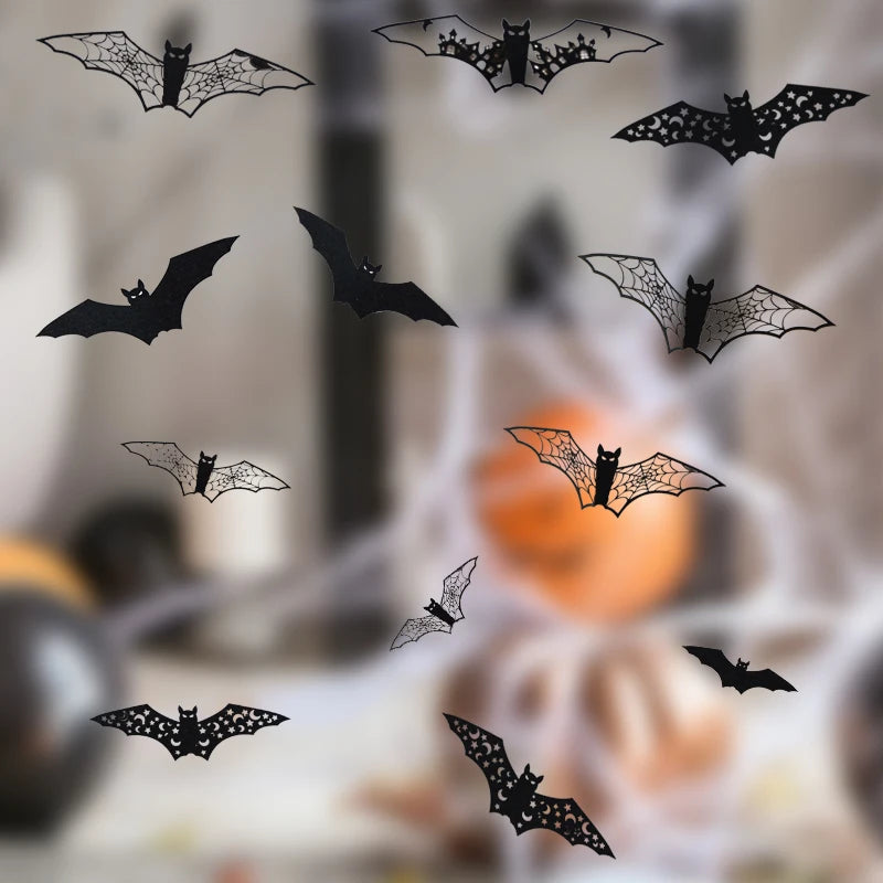Mini Autocollants Muraux 3D – Chauves-Souris Noires Creuses – Décoration Halloween