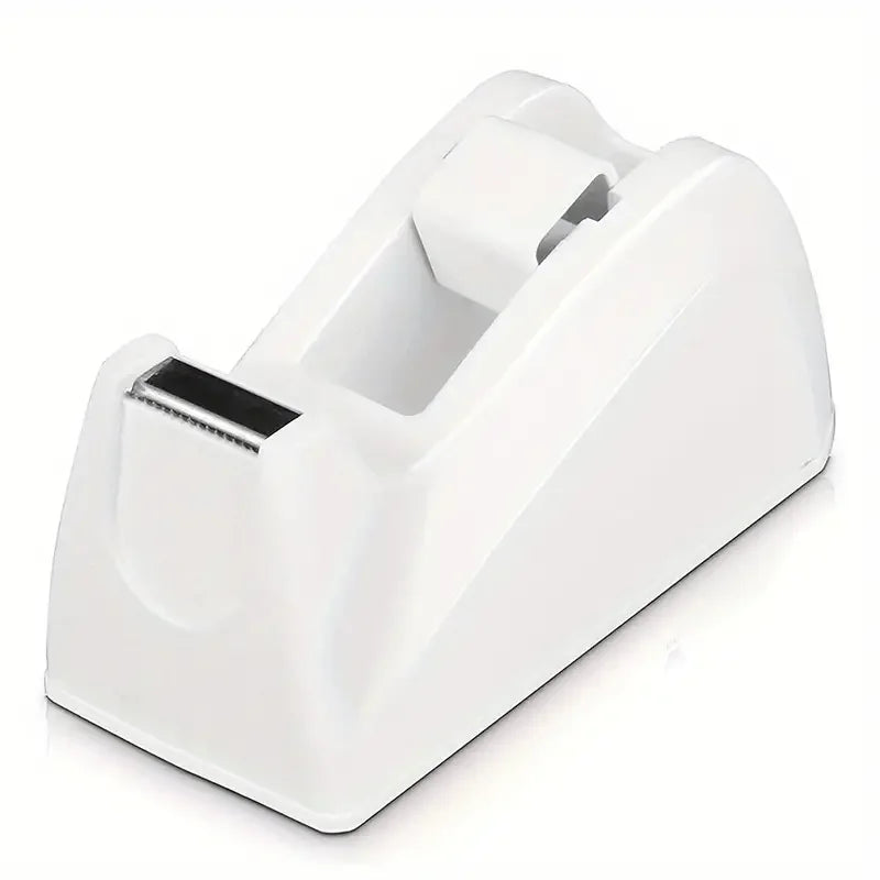 Compact White Tape Dispenser with Stainless Steel Cutter, Portable and Non-Slip Desk Stand, Strong Cure