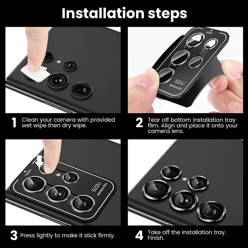 Anneau d'objectif en métal pour Samsung Galaxy S25 S24 S23 S22 Ultra Plus Z Fold 7 6 – Couvercle de protection d'appareil photo en verre trempé HD