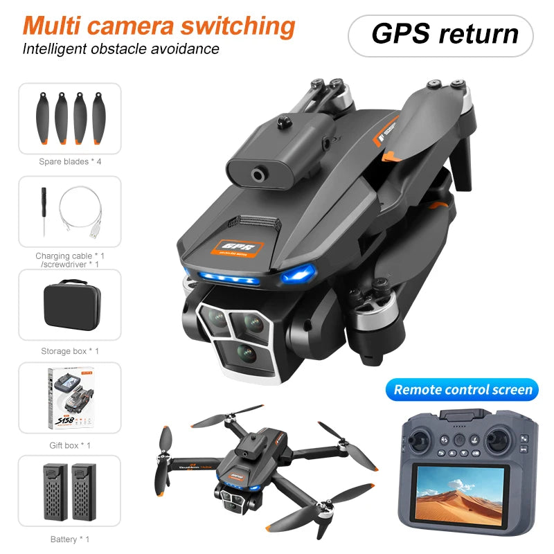 Drone GPS S158 2025 avec écran pliable et caméra HD 8K
