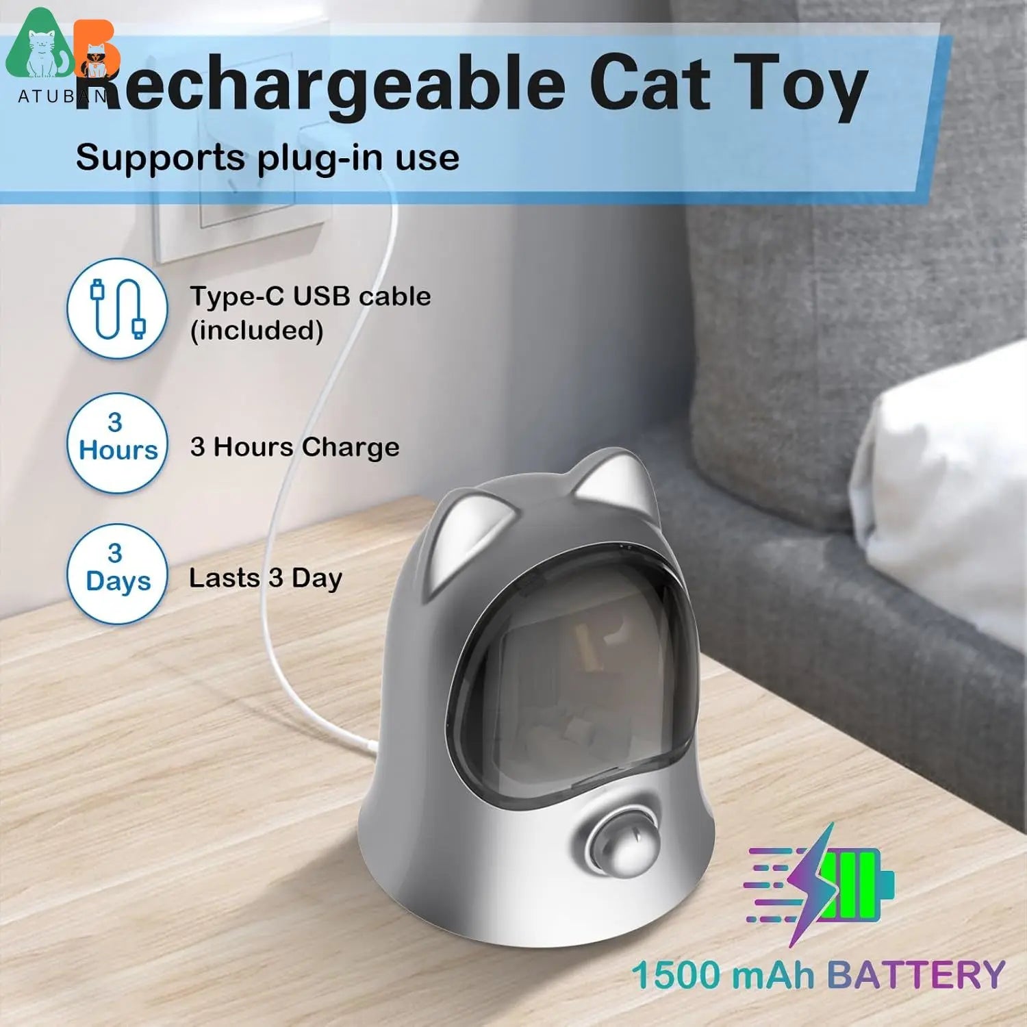 Pointeur laser ATUBAN automatique pour chats et chiens, jouets d'intérieur pour chats