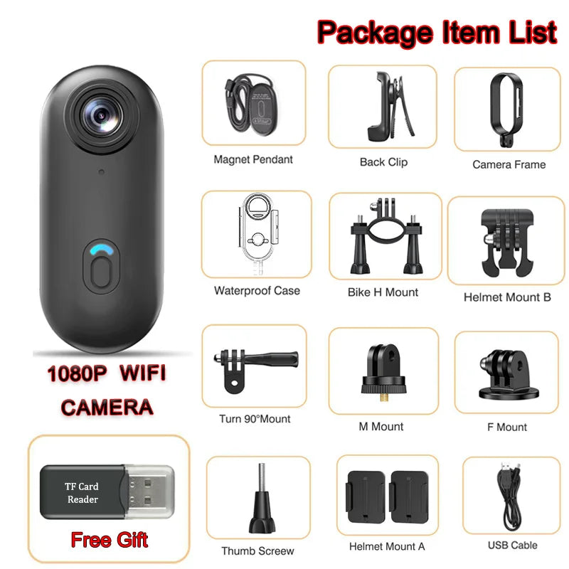 Caméra Vlog 4K HD JETO, Mini Bodycam Ultra compacte sans fil et étanche pour sport et aventure sous-marine