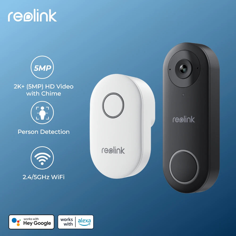 Reolink Video Doorbell 2K+ WiFi &amp; PoE Smart Home Video Intercom Outdoor Human Detection Wired Doorbell with Chime Support Alexa 