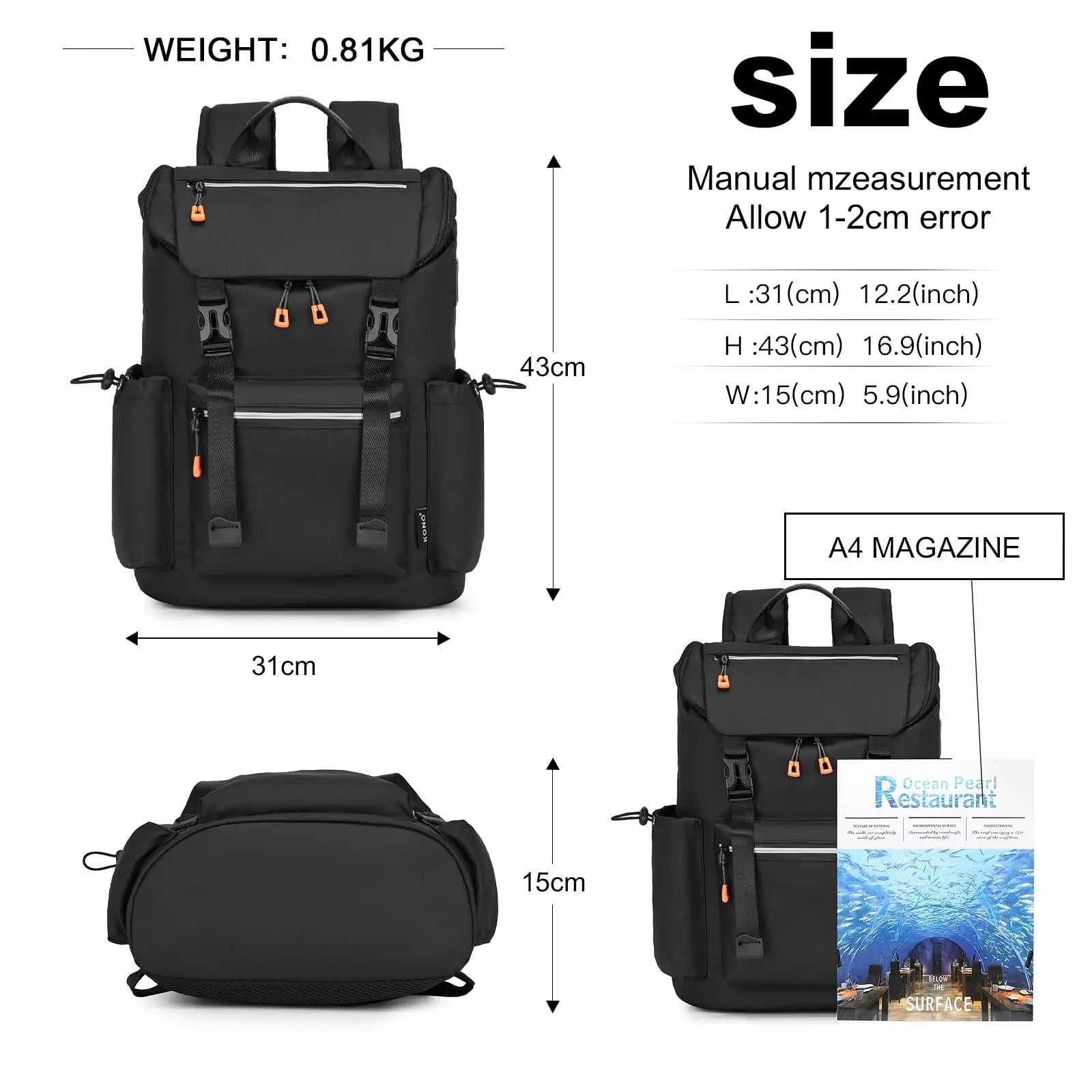 Sac à dos étanche pour homme KONO – voyage, week-end et sport