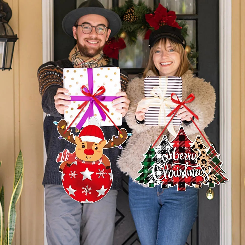 Cintre de porte de Noël avec Père Noël et Bonhomme de Neige – Pendentif suspendu pour sapin et décoration de maison pour Nouvel An et fêtes