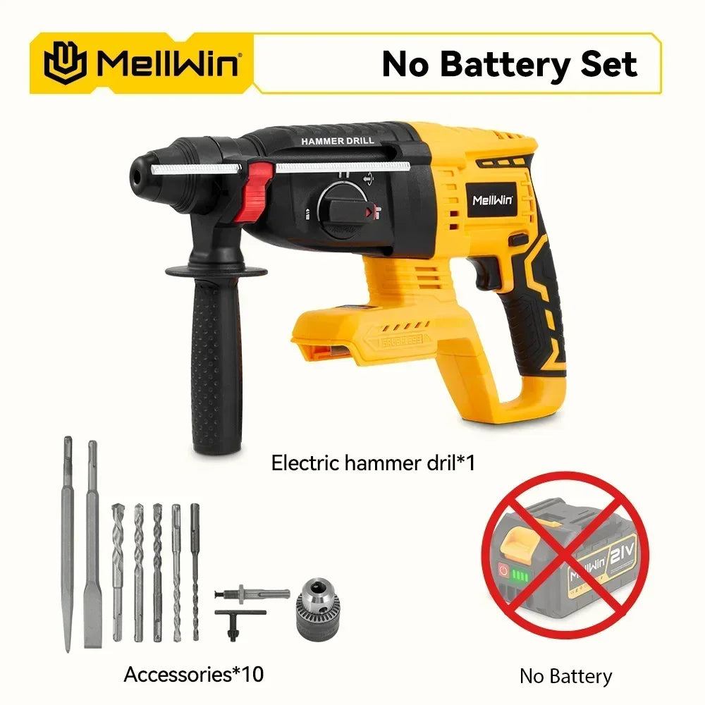 MELLWIN 3 en 1 marteau électrique sans brosse marteau à percussion multifonction pour acier béton bois pour Makita 18V batterie broche
