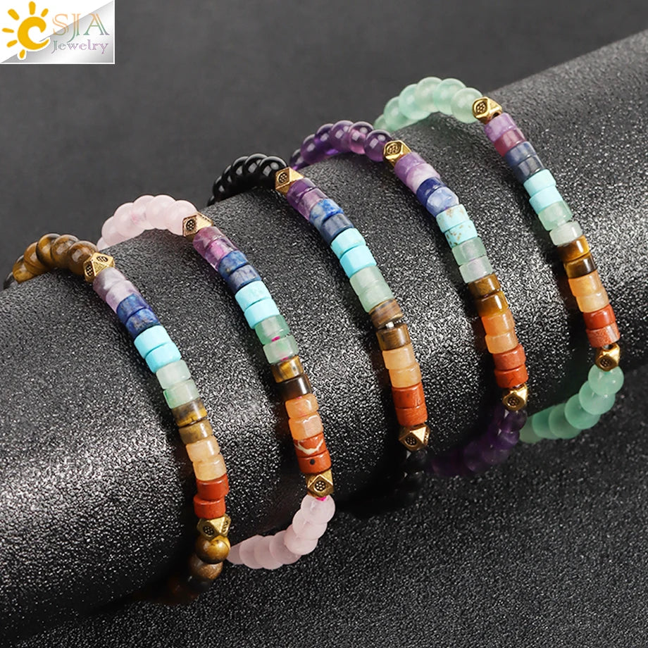 7 Chakra Natural Stone Bracelet for Women, 4mm Mini Beaded Bangle, Rose Quartz Crystals, h393 