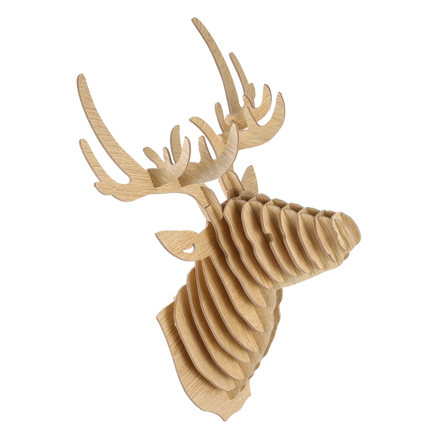 Tête de Cerf en Bois 3D, Décoration Murale et Crochet de Porte, Collier, Chapeau, Clé