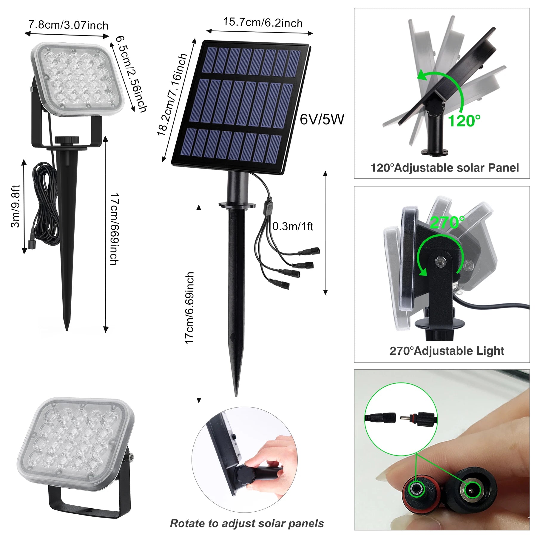 T-SUNRISE LED-Solarleuchte – IP65, 2-in-1 / 4-in-1 Außenbeleuchtung, 3000K/6000K/RGB, Garten- und Landschaftsleuchte