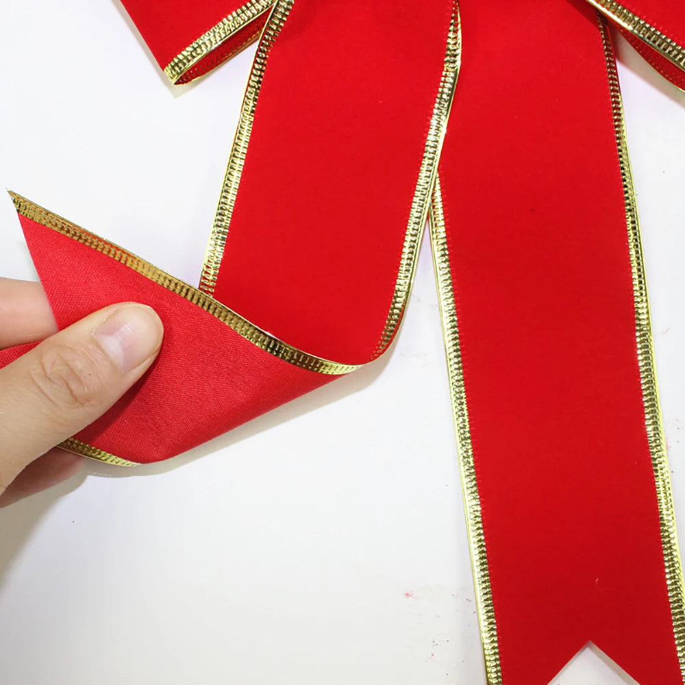 Nœuds de ruban de noël de 25cm, nœuds pour artisanat, décoration d'arbre de noël, nœuds artificiels en flanelle rouge avec fil de fer