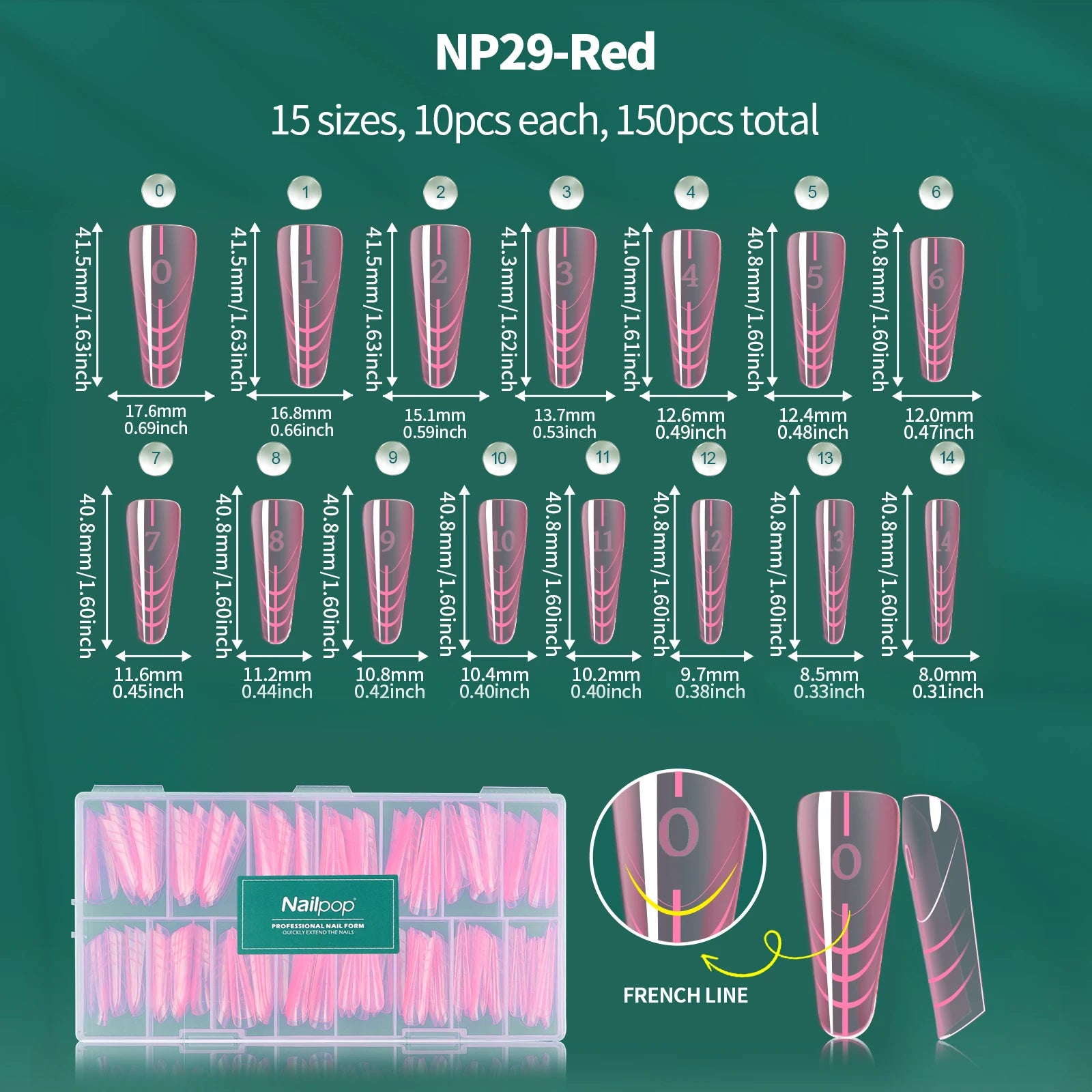 Moules réutilisables à double forme pour ongles, 75/150/288/360 pièces, avec échelle, différentes tailles et formes, kit DIY Nail Art