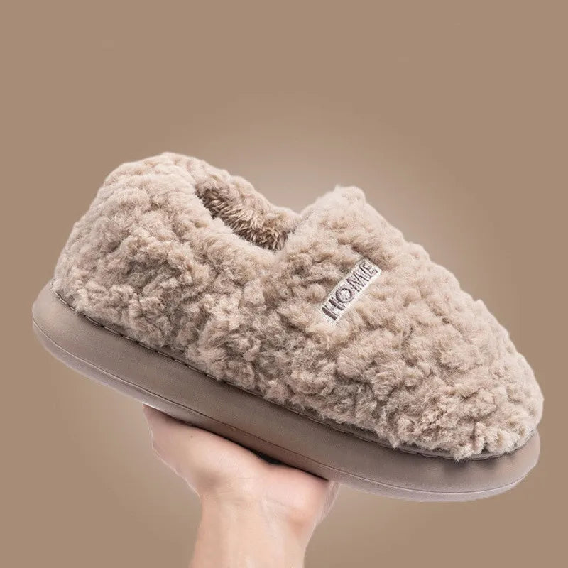 Pantoufles d'Hiver Chaudes en Peluche pour Femme et Homme, Chaussons en Coton pour la Maison, Semelle Antidérapantes, Douces et Confortables