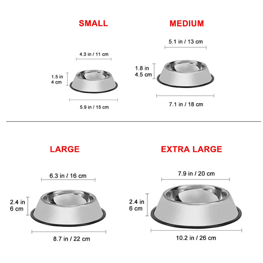 Non-Slip Stainless Steel Pet Bowls for Dogs Cats Food Water Feeder Large Puppy Dishes Pet Accessories