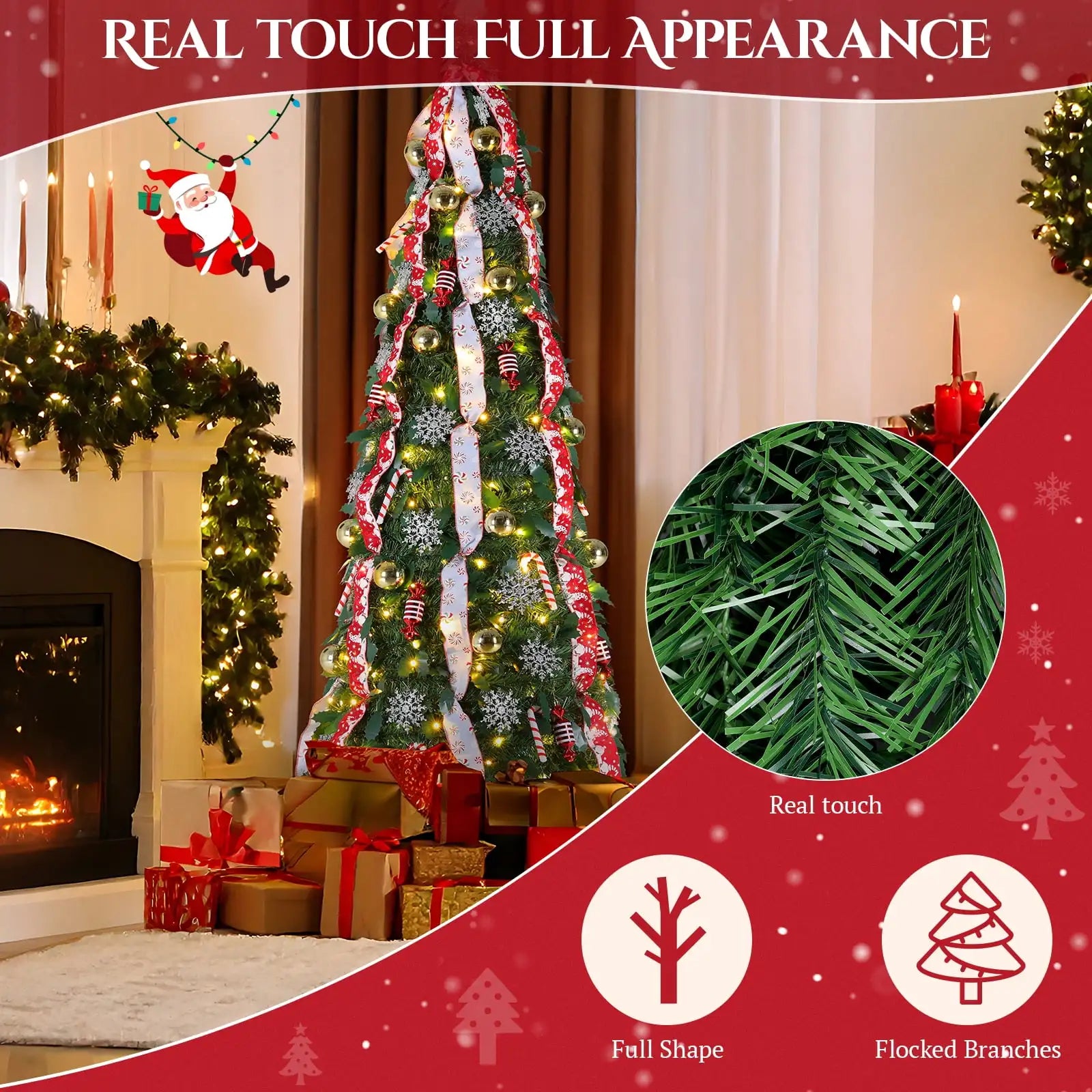 Arbre de Noël Pop-Up 4/5/6/7 Pieds – Ornements Inclus, Lumières LED Colorées, Télécommande