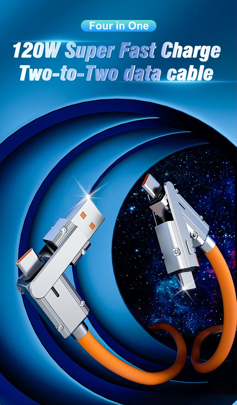 120W 4 en 1 câble de données de téléphone portable multifonction PD câble de charge rapide chargeur pour Huawei Xiaomi iPhone