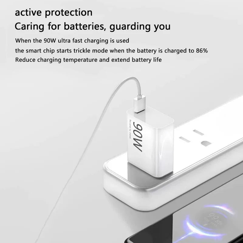 Chargeur rapide USB 90W pour Xiaomi 15 / 14 / 13 / 12 / 11 / 10 Ultra, Redmi Note 12T / 13 Pro / Turbo, avec câble USB Type-C