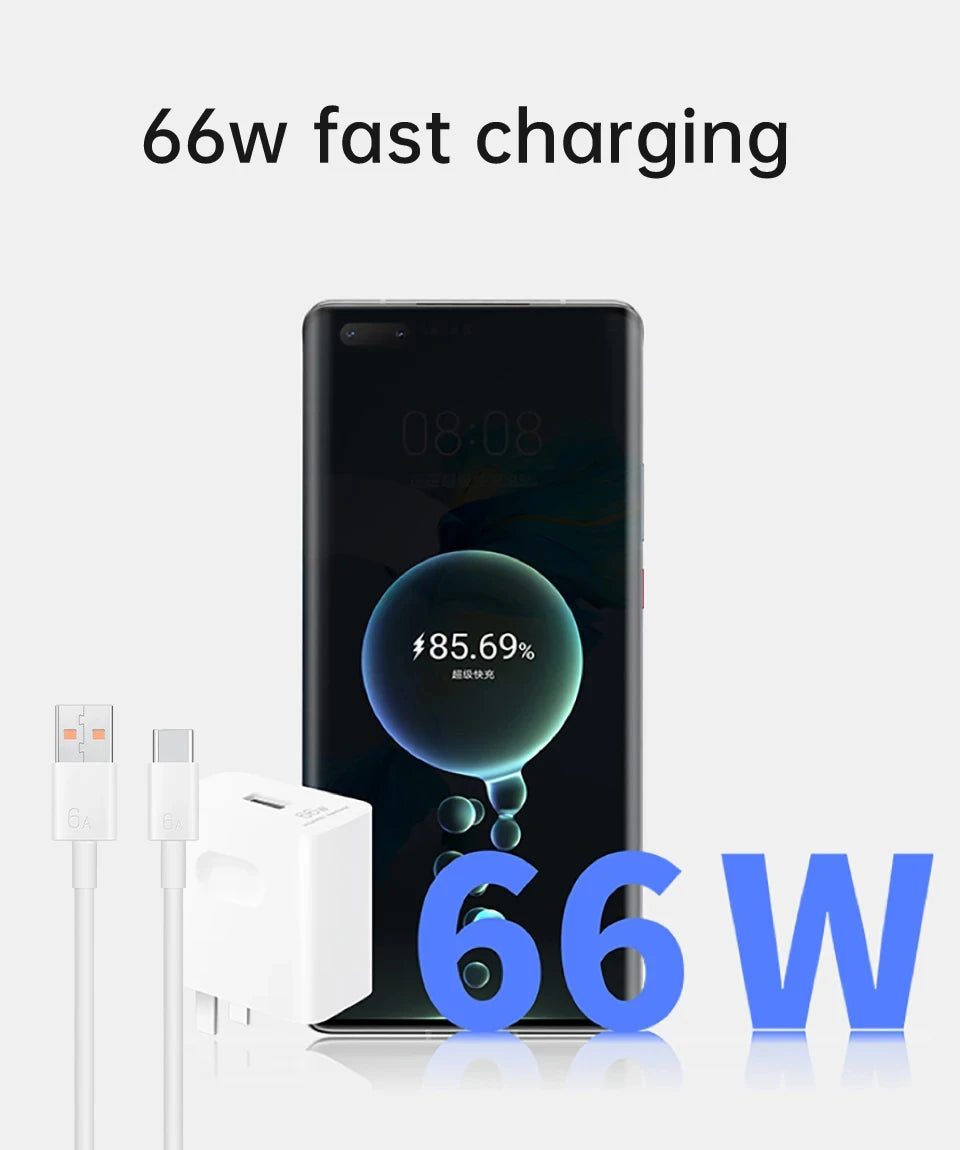 USB-C to USB-C 6A 66W Charging Cable – Super Fast – Huawei Mate 50, Xiaomi 14, OnePlus, Realme