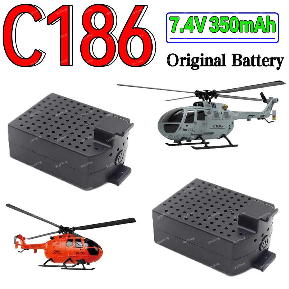Batterie LiPo 7.4V 350mAh pour batterie d'hélicoptère RC ERA C186 PRO RC, batterie originale pour C186 BO105 RC, accessoires de rechange pour avion
