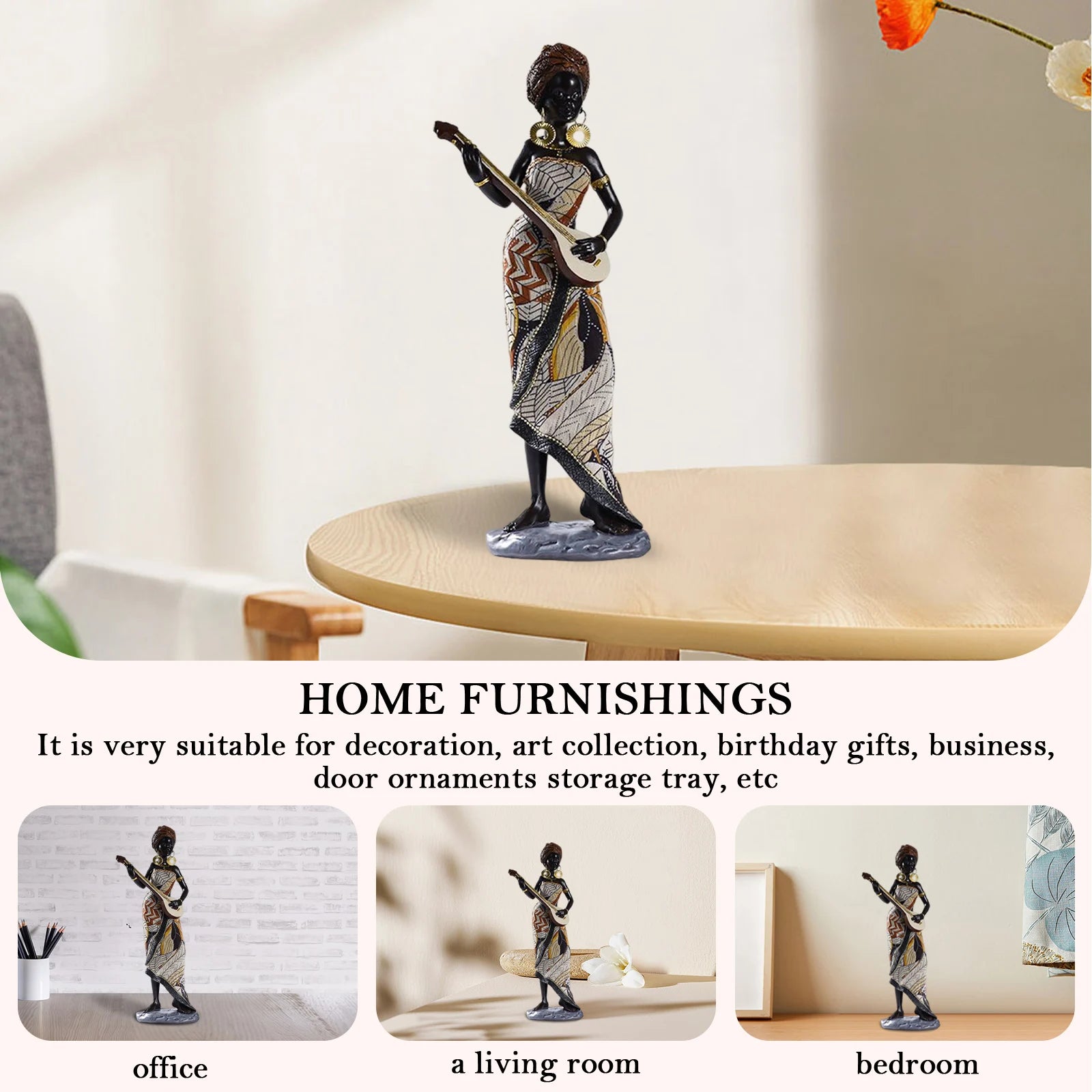 African Art Statuette for Home Decoration, Classic Style, for Living Room Interior